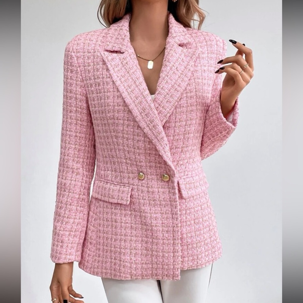 Luxe Plaid Tweed Button Down  Blazer Jacket Coat - Picture 3 of 15
